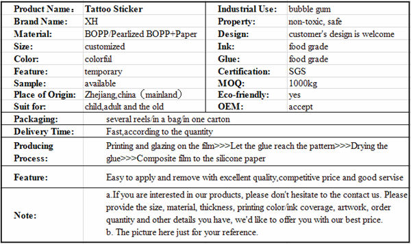 Xinhui custom butterfly temporary tattoo sticker for chewing gum use