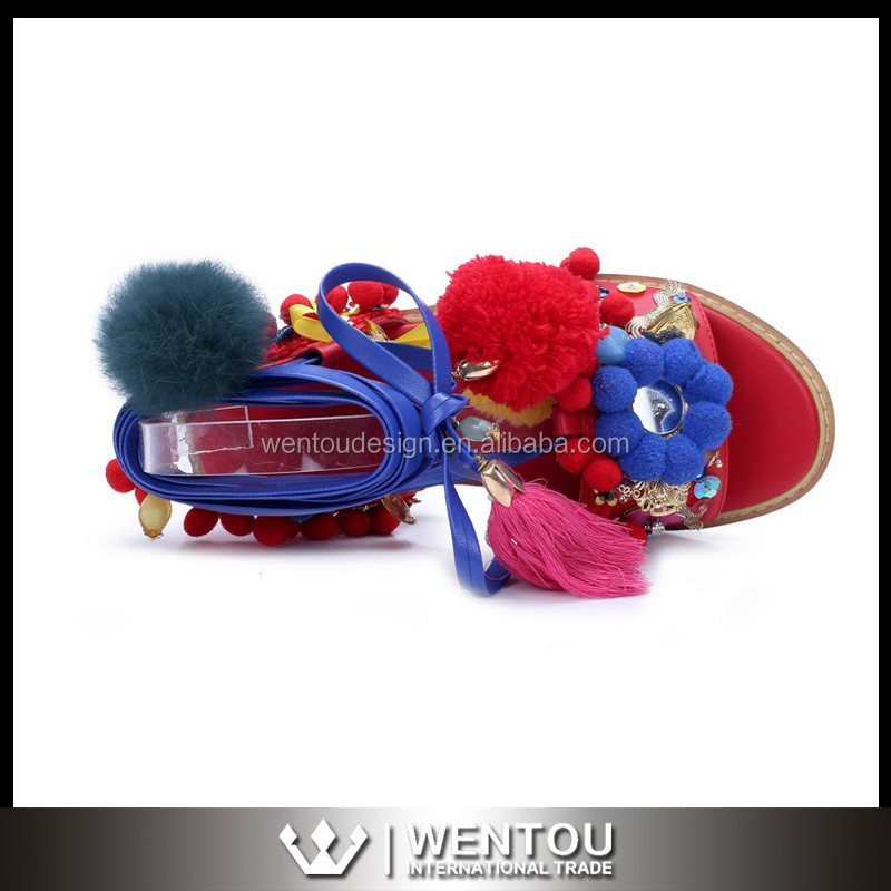 ホット販売革タッセルpom pomサンダル仕入れ・メーカー・工場
