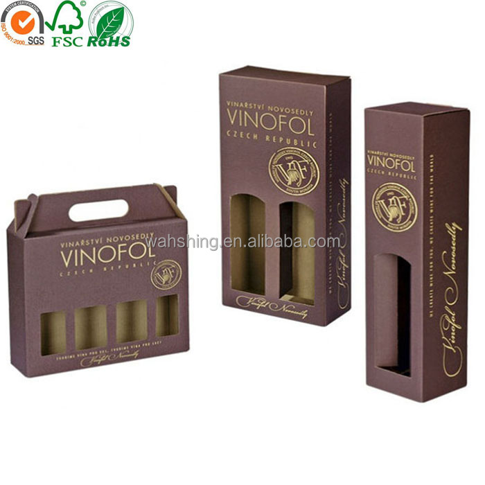 Luxurious red wine box with gold foil stamping logo on the lid
