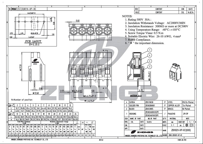 フェニックスzb3026.35ミリメートルpcbピッチ端子台ネジ端子台仕入れ・メーカー・工場