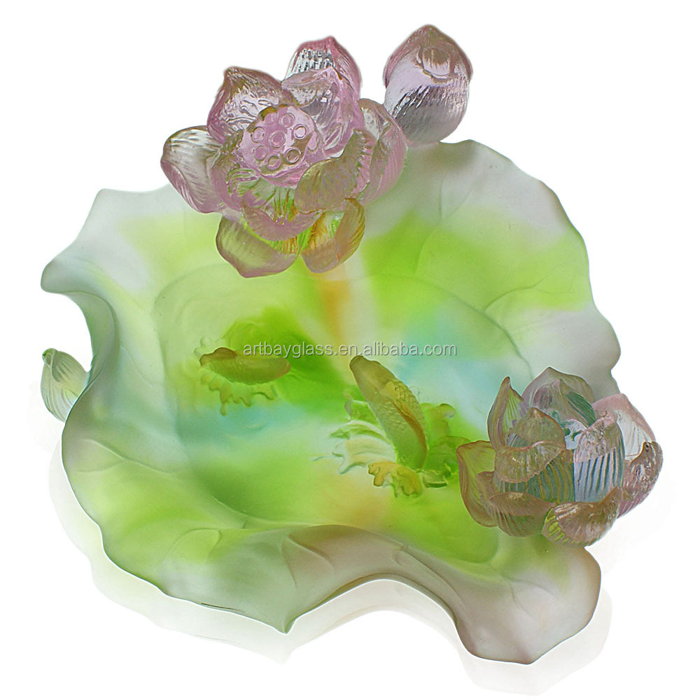 鋳造ガラスクリスタル装飾的なartbay金魚鉢を持つ蓮の花仕入れ・メーカー・工場