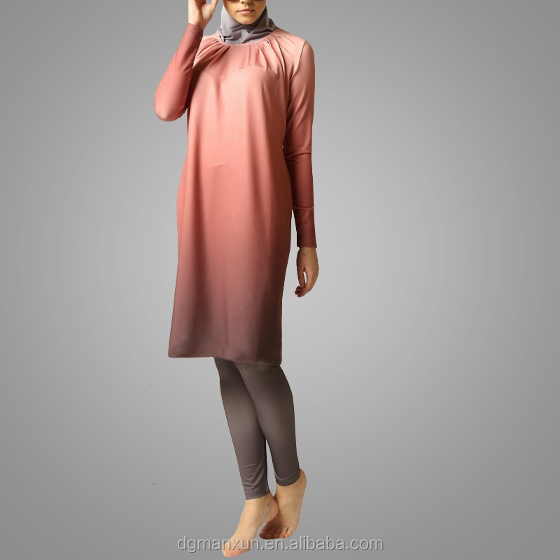 Dubai Abaya 2016 Ombre Fully Closed Swimsuit Lycra Jilbab Islamic Tracksuit