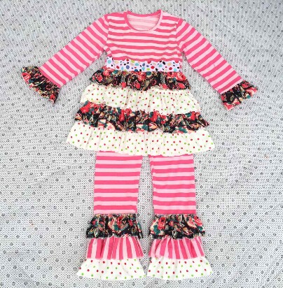 2016熱い販売義烏女の子ブティック服セット用キッド子供服かわいい花プリント卸売秋ブティック女の子服仕入れ・メーカー・工場