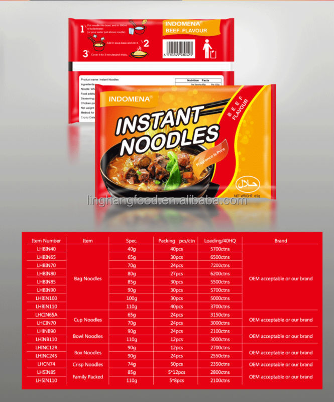 Quick cooking beef flavor instant noodle with BRC certificate