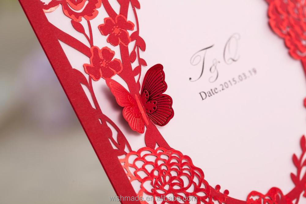 新しい結婚式の招待状のカードのデザインをカットレーザーでフローラルcw077と蝶のパターン問屋・仕入れ・卸・卸売り