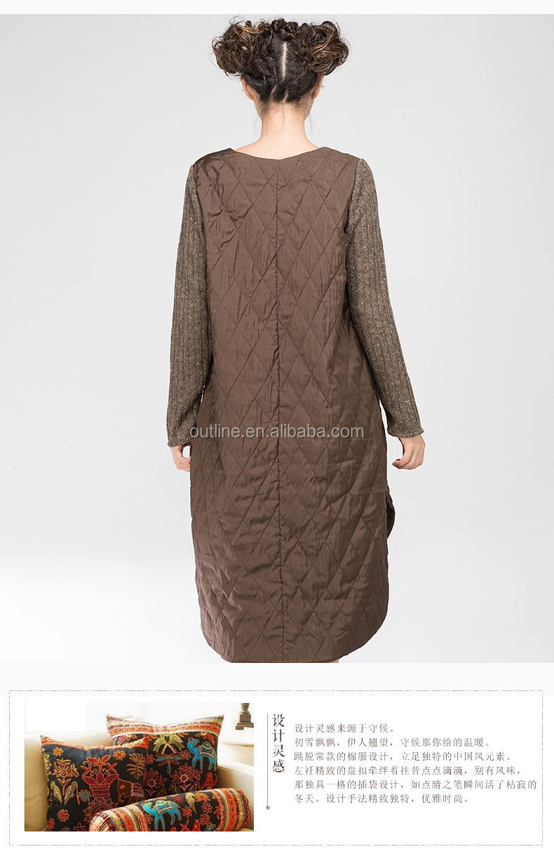 小さい順序の女性のファッション長いカシミヤのドレス袖がニットキルトが服をニット仕入れ・メーカー・工場