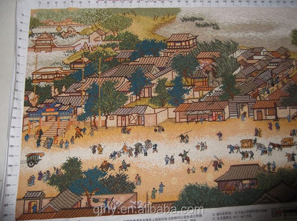 中国の有名な文化的な絵画クロスステッチファブリックの川辺のシーン清明祭問屋・仕入れ・卸・卸売り