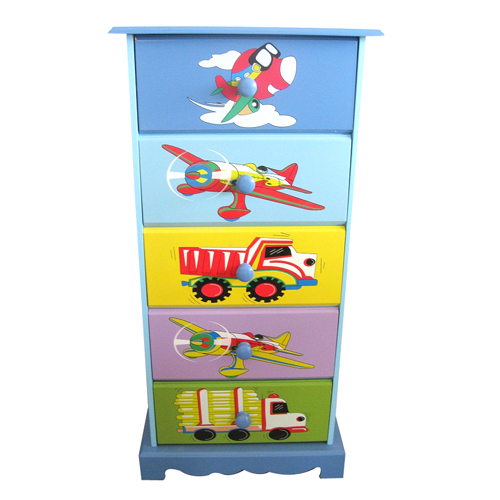 Finest Quality Wooden Hand Painted Boy Kids Room 5 Drawers Tall