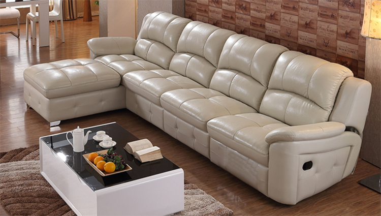 Wholesale Living Room Furniture Adjustable Backrest White Modern Design Genuine Leather ...