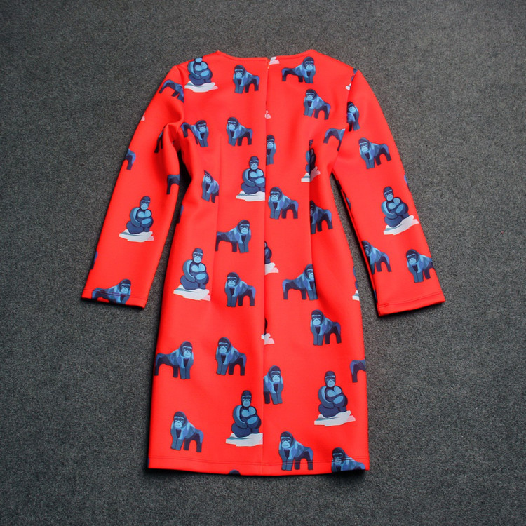 長い袖のコットンアニマルプリントのドレス2ポケット付き2014年セレブカジュアルな服装問屋・仕入れ・卸・卸売り
