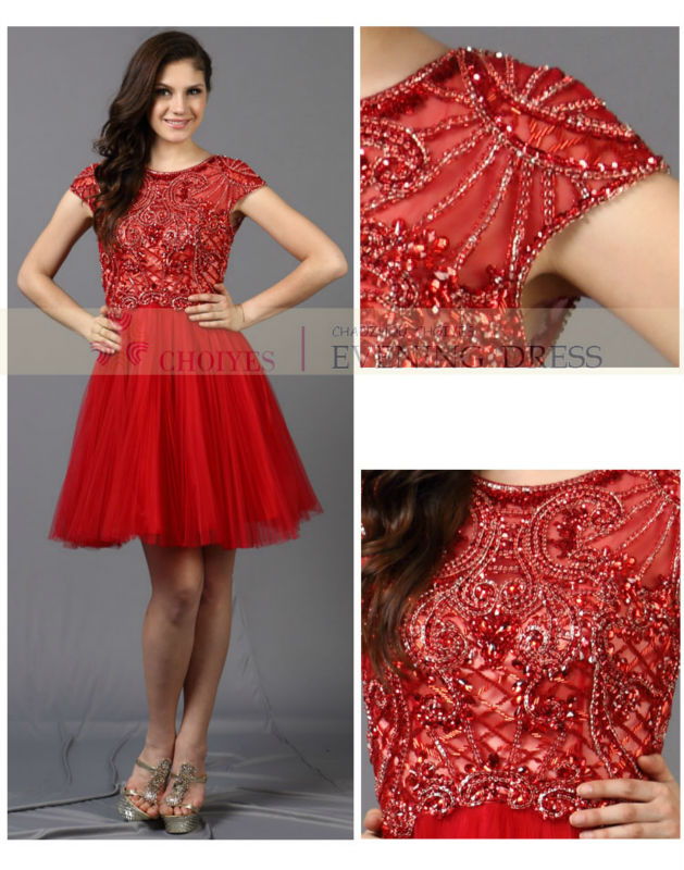 赤いビーズのホームカミングドレスのための新しい2014年問屋・仕入れ・卸・卸売り