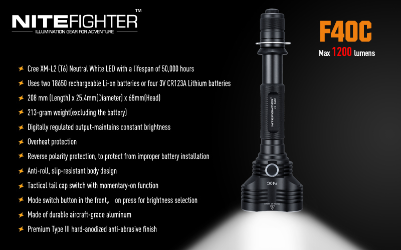 ユニークなデザインNITEFIGHTER F40C高性能デュアルベゼル1200ルーメンのled懐中電灯問屋・仕入れ・卸・卸売り