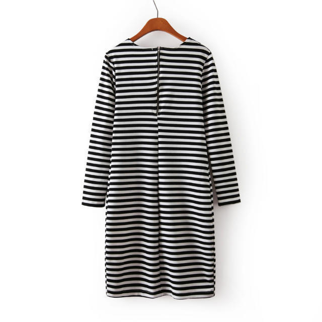 新しいファッションスタイル秋2014年古典的な縞模様の末端が広がった袖のドレス女の子カジュアルドレス問屋・仕入れ・卸・卸売り