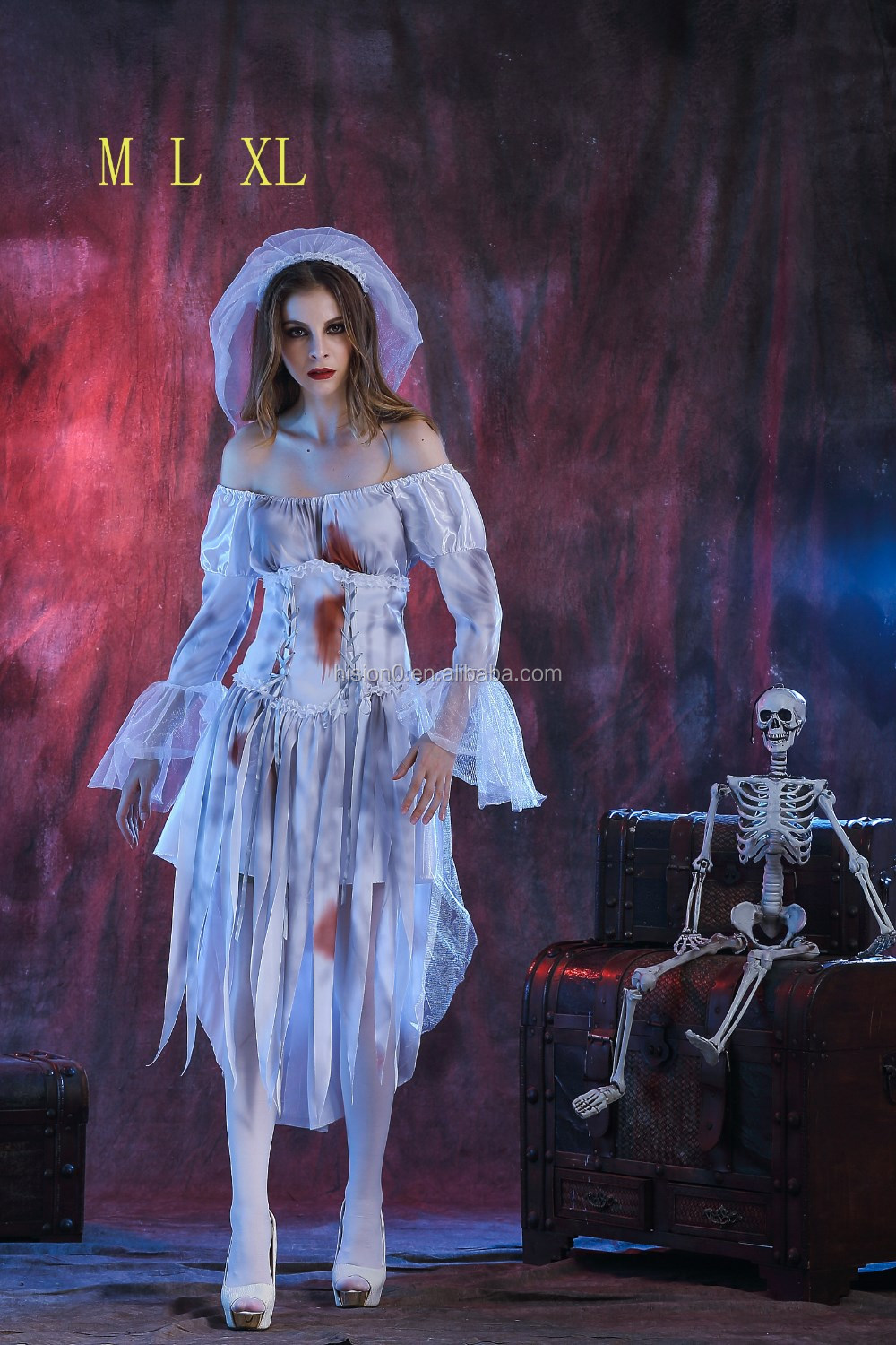 Halloween Ghost Wedding Dress With Bridal Veil Funny Mischief