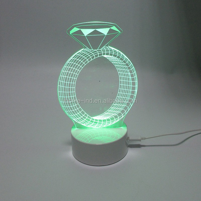 ダイヤモンドリング3dイリュージョンナイトライトusb ledランププラスチックベーステーブルライトホームデコレーションクリエイティブギフト仕入れ・メーカー・工場