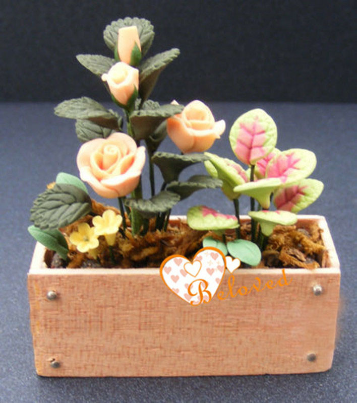桃1時12スケール木製窓ボックスにバラ人形の家ミニチュアの花問屋・仕入れ・卸・卸売り
