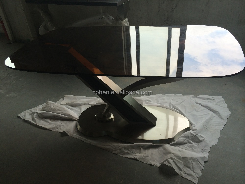 黒強化ガラス起毛stinlessスチール高級ダイニングテーブル用5スターホテルの家具の装飾仕入れ・メーカー・工場