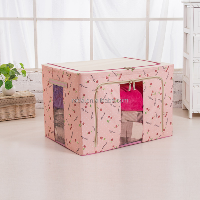Floral Fabric Zipper Foldable Storage Box Use For Home Storage And