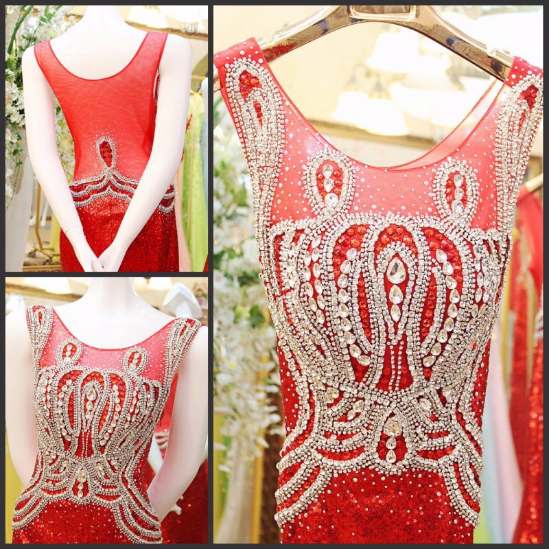 ... line V-neck Tulle Beaded Red Celebrity Evening Dress Hong Kong