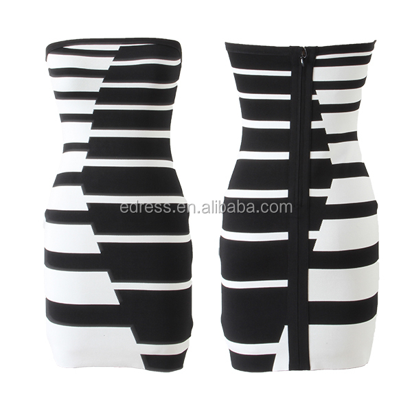 黒- と- 白のストライプ快適な包帯のイブニングドレス問屋・仕入れ・卸・卸売り