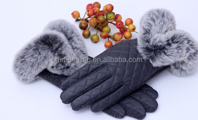 動物の皮手袋ウサギの毛皮付き/warmful冬の手袋仕入れ・メーカー・工場