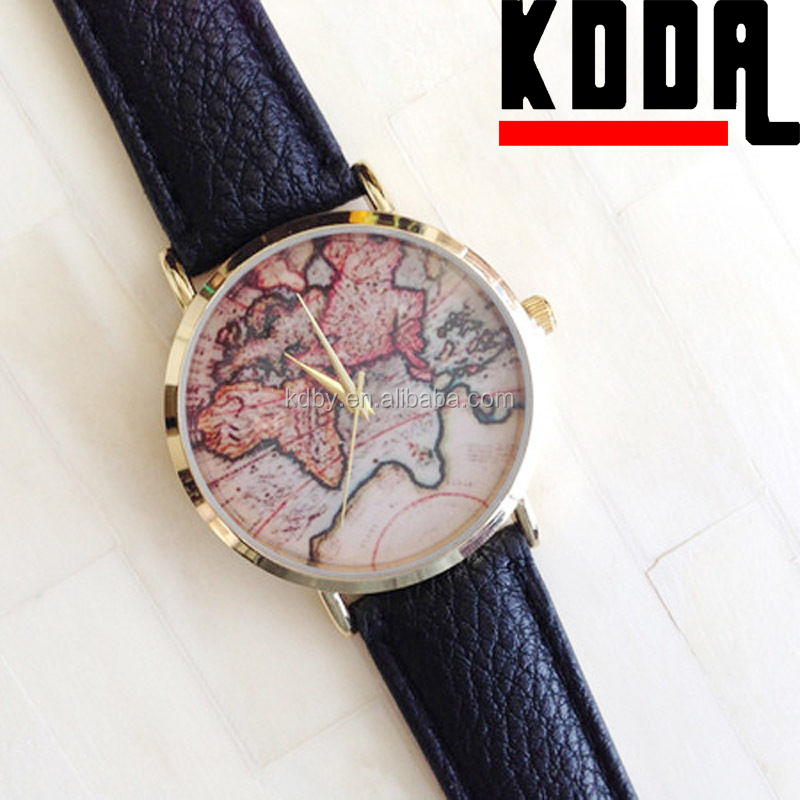 2015 New Product Vintage World Map Dail Design Unisex Alloy Leather Quartz Watch 2.jpg