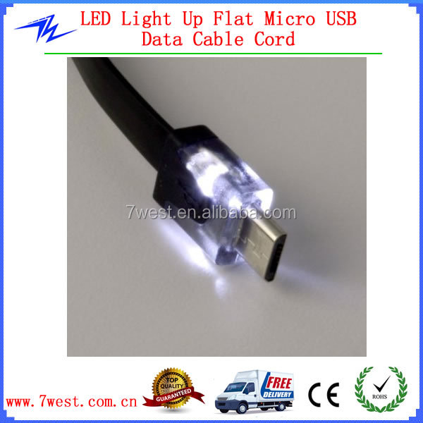 1/2/3m目に見える色フラットマイクロusb同期データケーブル充電器のためのledライト付きサムスン/htc/モト問屋・仕入れ・卸・卸売り