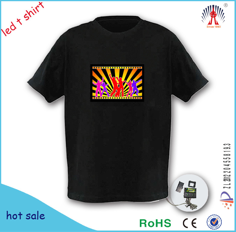 2014年熱い販売el点滅のtシャツのロゴカスタムledt- シャツクールなパターンの電子t- シャツ問屋・仕入れ・卸・卸売り
