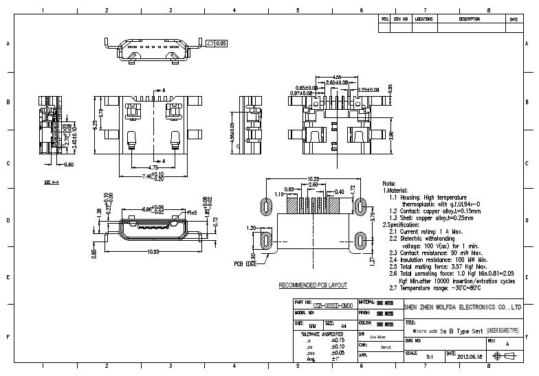 マイクロusbディップpitch0.65mm5ピン2.0b型でシンクpcbマウントコネクタ仕入れ・メーカー・工場