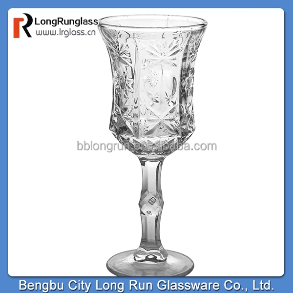 LongRun unique design hotsale red wine glass cup machine pressed beautiful flower glass goblet