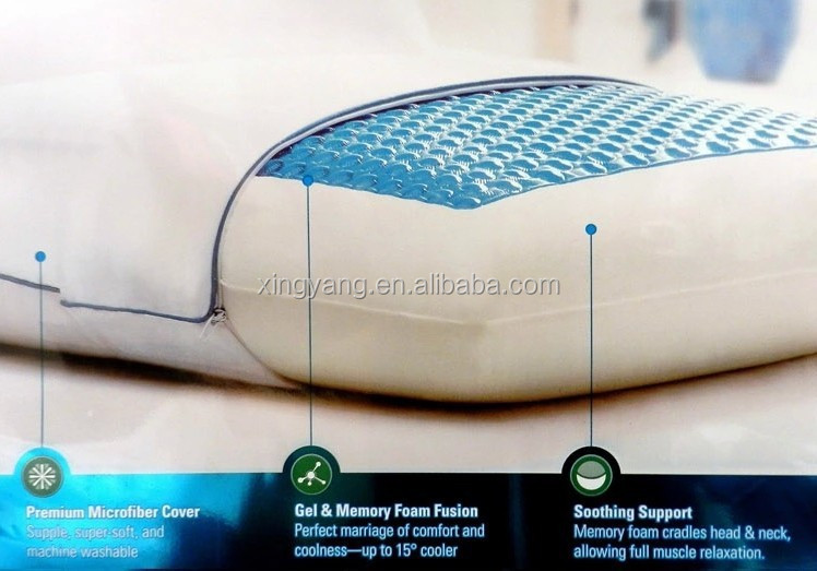 2015 cooling gel memory foam pillow, traditional shape, cheapest