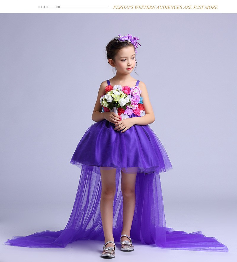 2017 Newest Purple Wedding Dress Girls Flower Long One Piece Dress