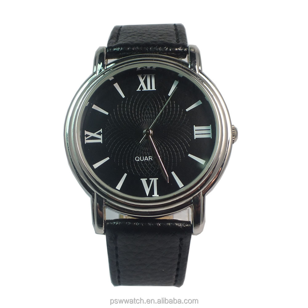 classic black dial quartz watch man wholesale leather wrist watch