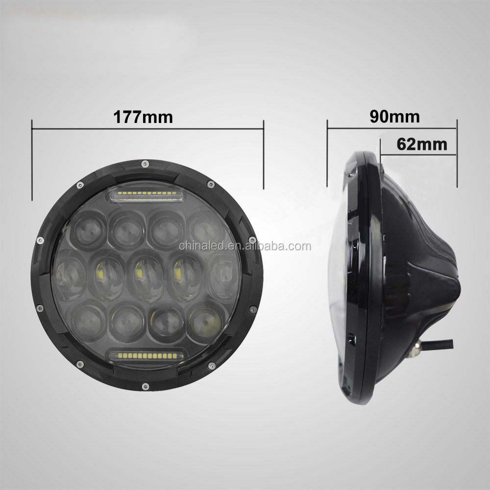 7"" round 6000k-6500k/white auto led headlamps 75w drl for