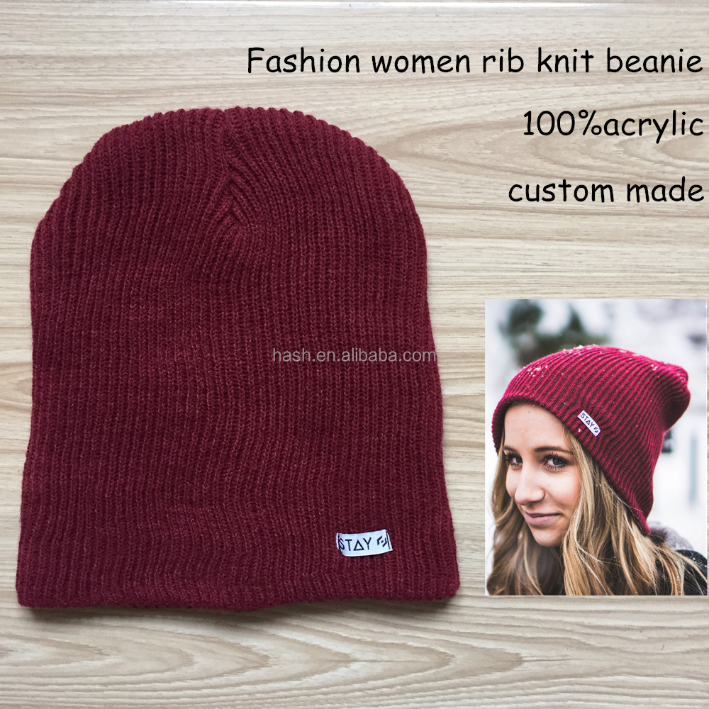 fashion women rib knit beanie custom knit beanie