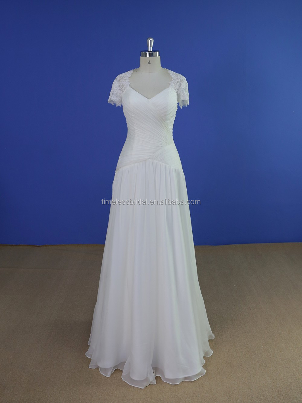 casual-ruched-bodice-lace-short-sleeves-chiffon-wedding-dress-buy-wedding-dress-chiffon