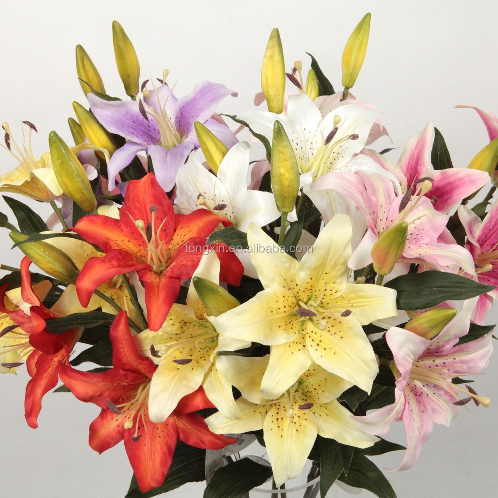 2015 hot sell artificial lily flower factory price three heads