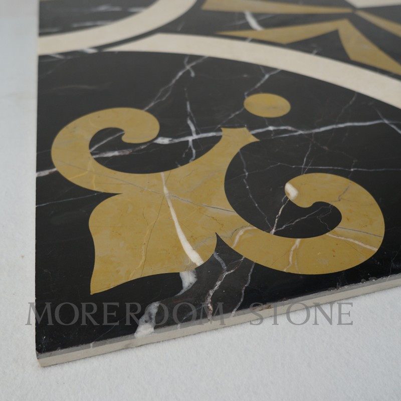 MPC05G66-5 MPC05G66 Nero Marquina Marble Spain Marble Tiles Water jet Medallion Polished Marble Flooring Tiles.jpg