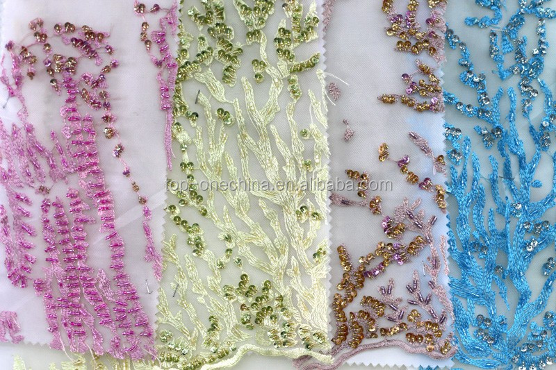 2016 Korea Mesh French Lace Fabric /beaded Embroidery Bridal Laces