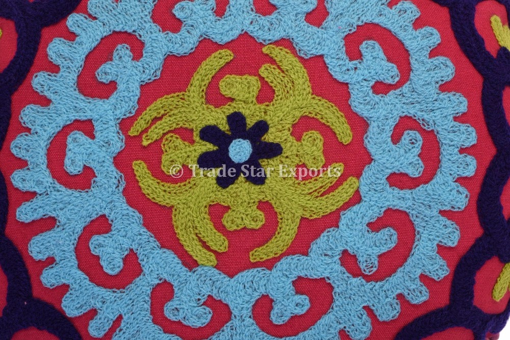 インドsuzaniラウンド床枕エスニッククッションカバー装飾刺繍入りシャムスでポンポンポンポンレース仕入れ・メーカー・工場