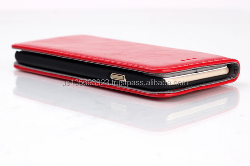 クレイジーiphone6馬のデザインのための本物の革とフリップケース・クレジットホルダー5色磁気プル株式仕入れ・メーカー・工場