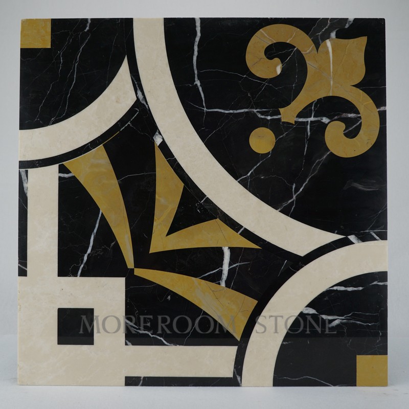 MPC05G66-2 MPC05G66 Nero Marquina Marble Spain Marble Tiles Water jet Medallion Polished Marble Flooring Tiles.jpg