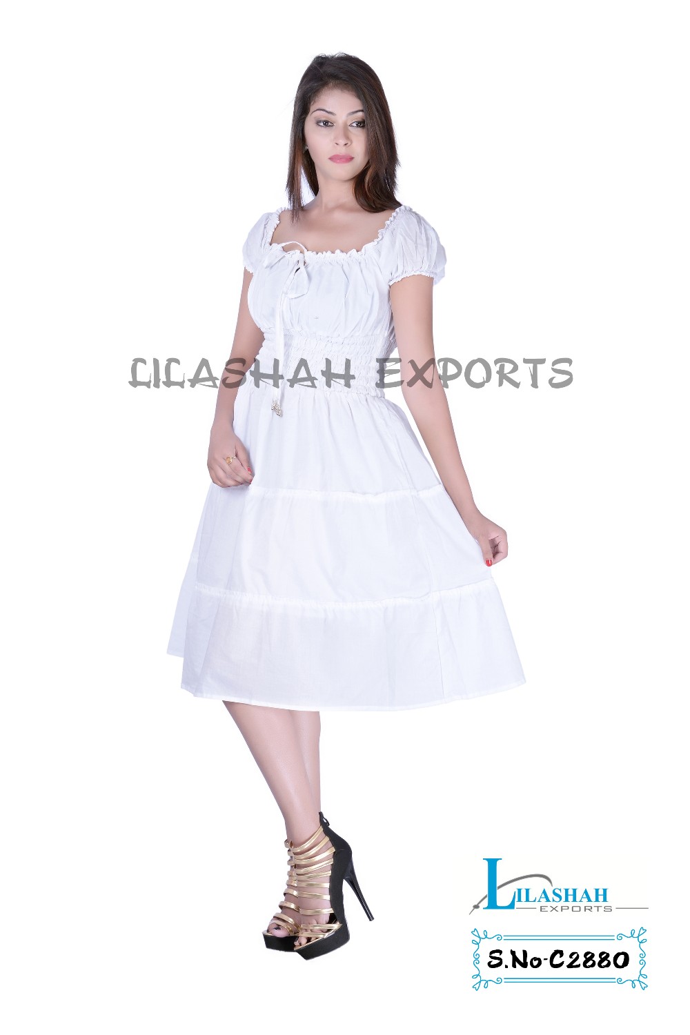 白いコットンドレス花プリント女性のドレス仕入れ・メーカー・工場