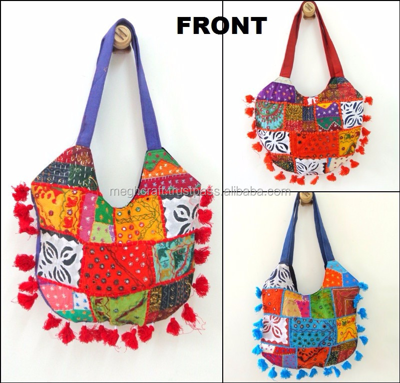 Canvas Embroidered Sutliyan Handmade Gujarati Multicolor Shoulder Bag,  Size: Large