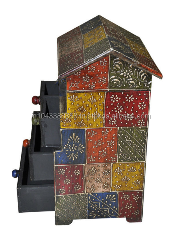 インドの家庭のインテリア手作りの塗装アンティーク木製小屋4でボックス引き出し問屋・仕入れ・卸・卸売り