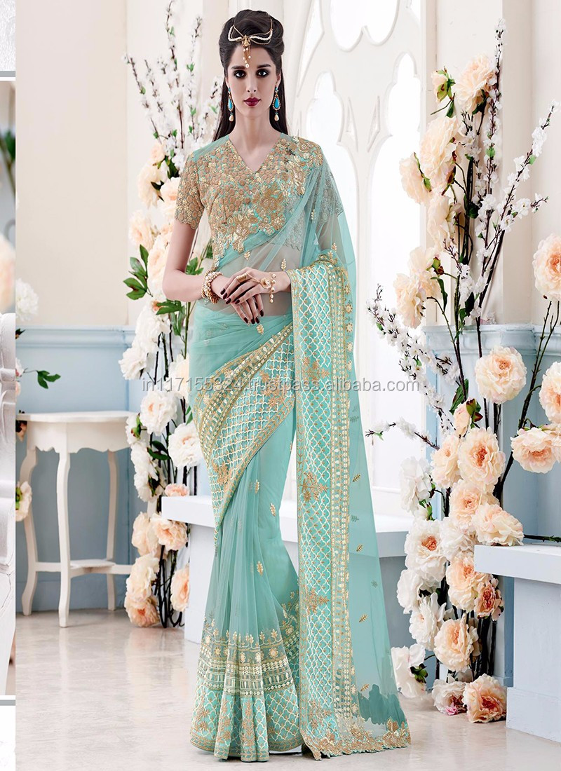 Fancy Lehenga Style Saree Sky Blue Net Lehenga Saree