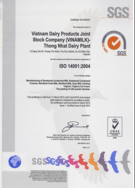 ISO 14001 Vinamilk Thong Nhat