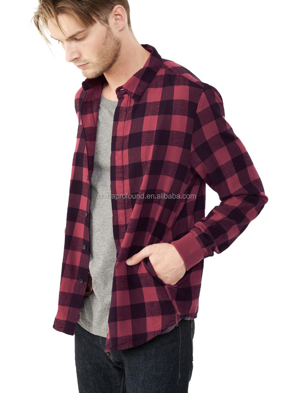 カスタム高品質' s最新の男性の格子縞のシャツ/redと黒のメンズカジュアルシャツ仕入れ・メーカー・工場