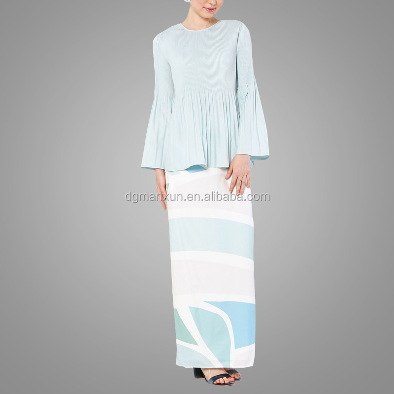 New fashion style muslim baju kurung printing islamic clothing flare sleeves top in malaysia1.jpg